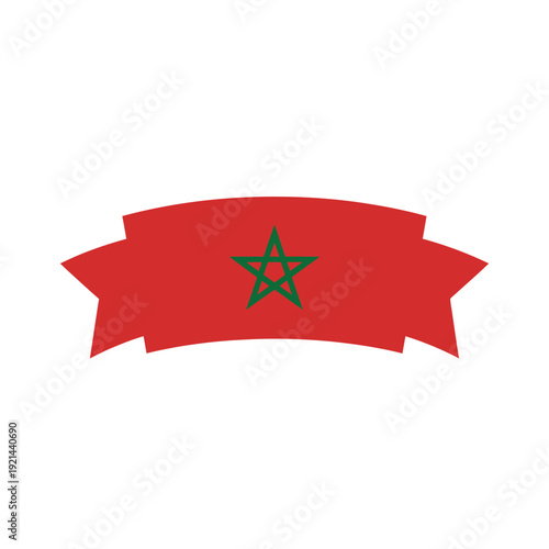Moroccan flag displayed on a red ribbon with a five pointed star