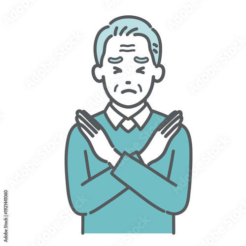 NGサインを出す高齢男性のイラスト（禁止・注意・上半身）