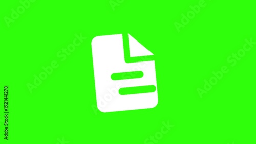 Animated white digital file document icon on green screen background. Animation motion graphic with chroma green screen clip template. Free Footage Green Screen 4k. Free Video Green Screen 4k