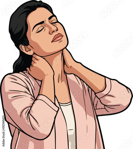 A lady having neck pain vector illustration