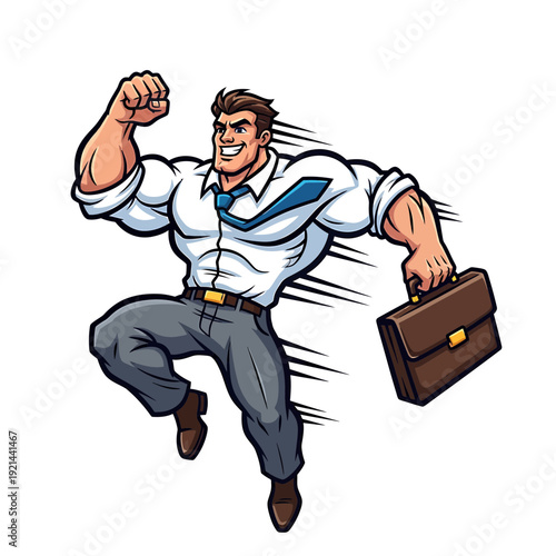 Corporate Superhero Businessman Leaping with Briefcase Vector Illustration


