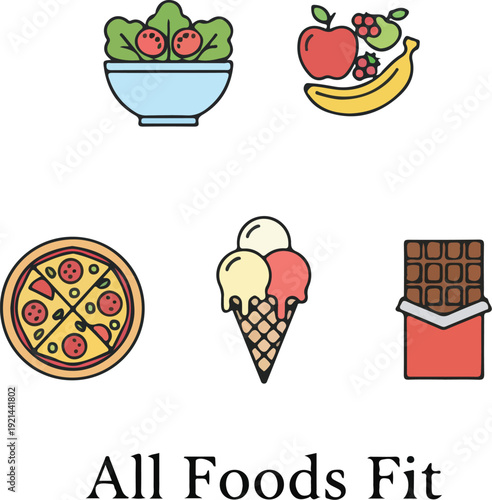 No Diet Day Cake Slice Pizza Ice Cream Body Positivity Breaking Scale Vector Illustration with Self Love and Health Concept