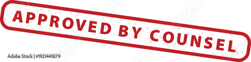 Approved by Counsel red grunge rubber stamp vector illustration with distressed texture, isolated on transparent background.