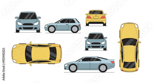 Multiple Cars Different Angles Isolated.