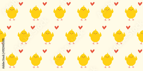 Pretty Chick and Heart Seamless Vector Pattern
