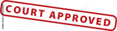 Court Approved red rubber stamp vector with grunge texture, isolated on a transparent background. This official seal signifies legal authorization and validation.