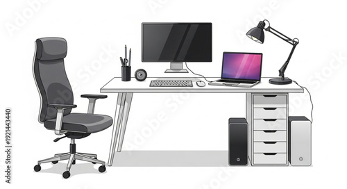 Modern Office Desk with Computer.