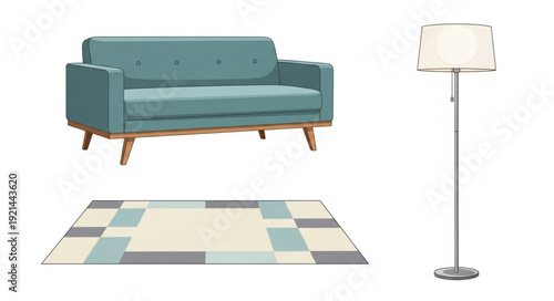Modern Teal Sofa and Lamp.