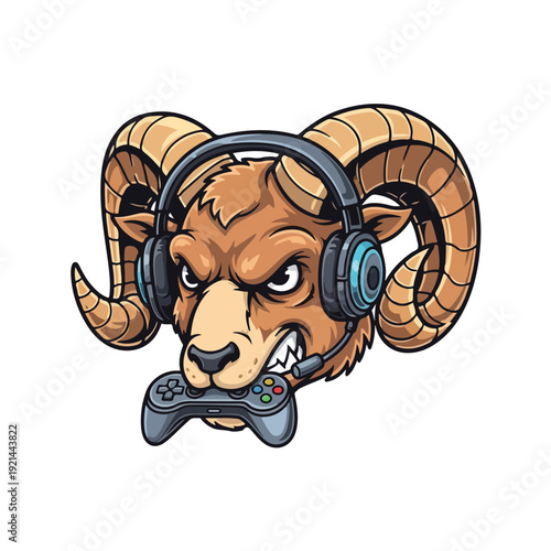 Goat Mascot with Gaming Headset and Controller