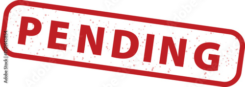 Red grunge rubber stamp with the word PENDING in bold capital letters, featuring a distressed texture and slightly tilted rectangular shape, isolated on transparent background.