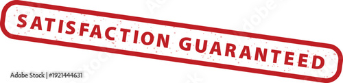 Satisfaction Guaranteed red rubber stamp vector illustration, isolated on transparent background. Distressed texture with bold uppercase text inside a rounded rectangular border