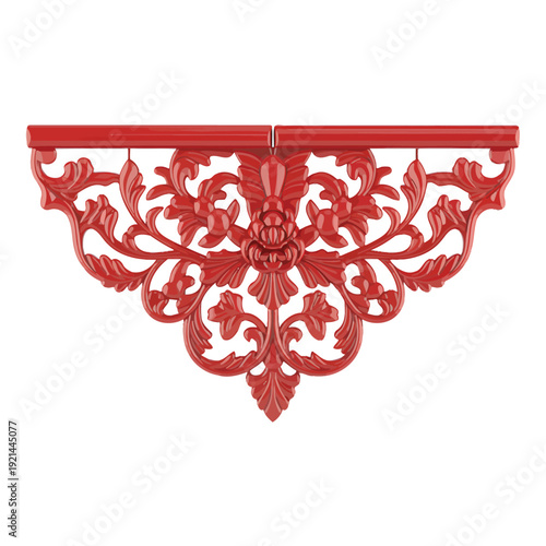 Ornate red architectural detail possibly a corbel or shelf bracket