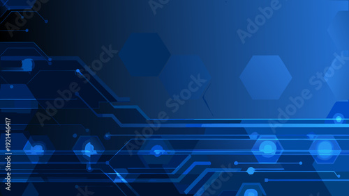 Abstract blue background with glowing lines and hexagonal patterns