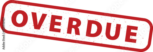 Overdue red rubber stamp vector illustration with grunge texture, isolated on transparent background. This rectangular seal signifies a past due payment or expired deadline.