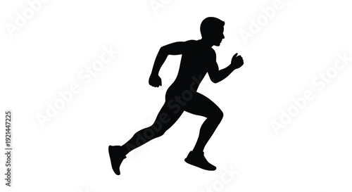 Runner silhouette with dynamic pose and athletic wear running shoes featuring fitness, exercise, jogging with male and man elements for person, athlete projects, clean composition on simple background