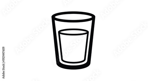Glass simple icon with liquid inside, minimalist design, black outline, modern style, isolated on white featuring background, container, drink with beverage and transparent elements for cylindrical,