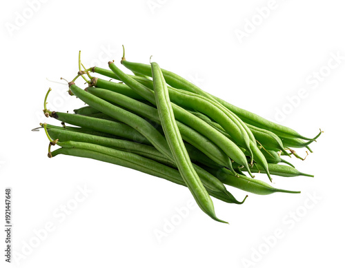Fresh green beans arranged in a pile ready for cooking and consumption.