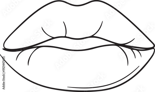 Black outline of full lips with detailed lines on white background mouth black and white sensual