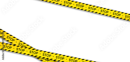 Yellow stop tape frame against grey transparent background danger warning