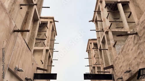Barjeel windtowers in Al Fahidi Historical Neighbourhood in Dubai, UAE