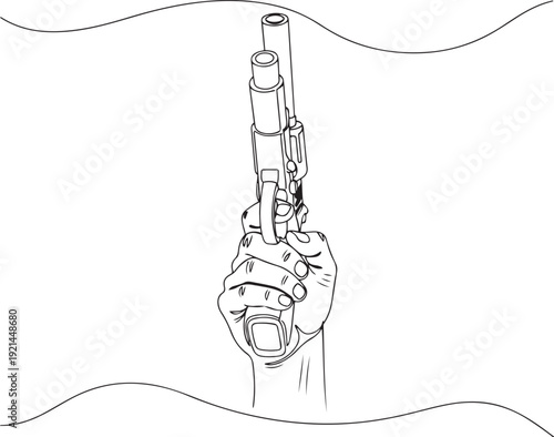 Hand holding a pistol with a silencer line