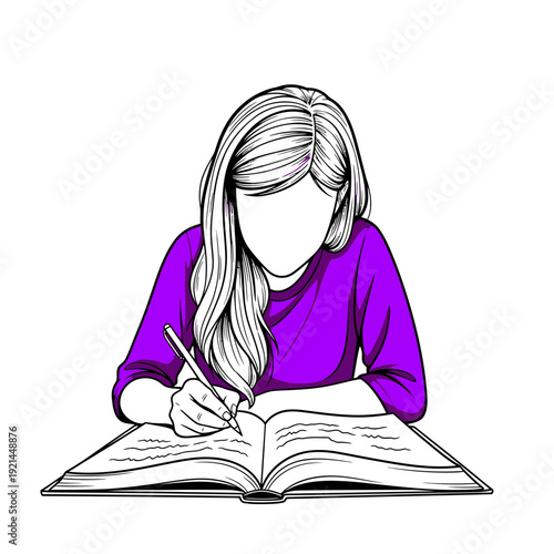 Young Woman Studying and Writing in Notebook with Focused Expression

