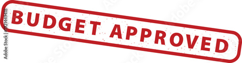 Budget Approved grunge rubber stamp in red color, isolated vector illustration on a transparent background, depicting a successful financial proposal or project.