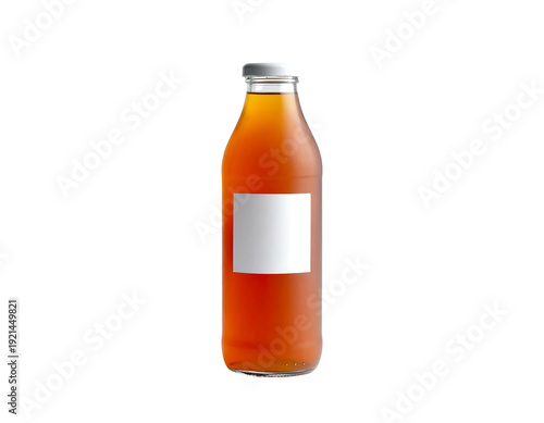 Glass bottle of refreshing juice with blank label for branding.
