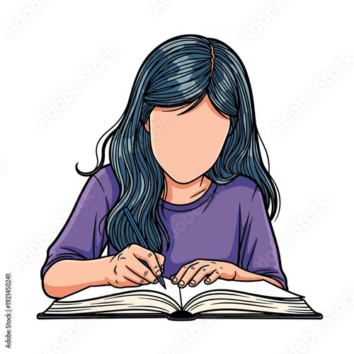Woman with Blue Hair Coloring in a Sketchbook, Creative Hobby Illustration

