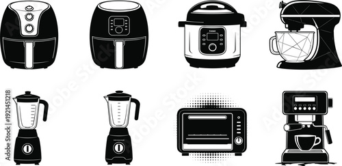 Black and white kitchen appliances air fryer blender instant pot