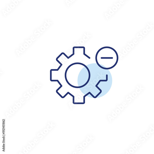 Cogwheel and minus. Settings unavailable, update cancelled. Pixel perfect, editable stroke vector icon