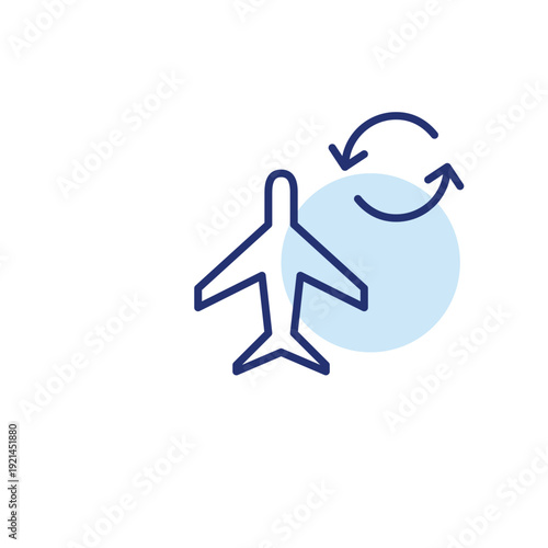 Airplane flying and renew arrows. Flight schedule update and delay, new time. Pixel perfect, editable stroke vector icon