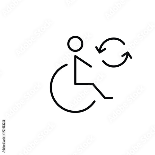 Wheelchair user and renew arrows. Mobility update, accessibility renewal. Pixel perfect, editable stroke vector icon