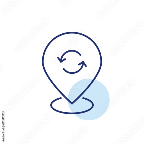 Map pointer and renew arrows. Location update, GPS refresh, navigation renewal. Pixel perfect, editable stroke vector icon