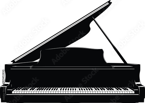 Black grand piano silhouette with white keys black piano musical instrument
