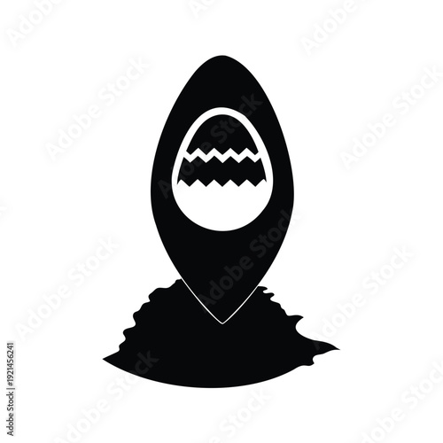easter egg hunt map silhouette vector illustration, Egg with wavy lines silhouette vector illustration on black background