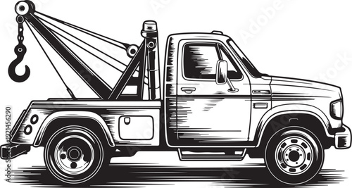 Tow truck with crane vector illustration on white background for vehicle recovery service