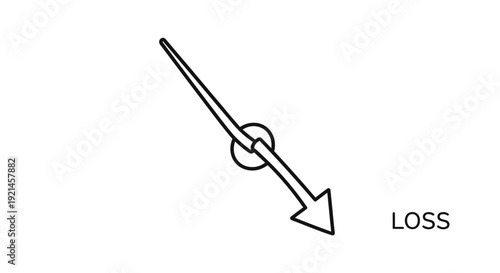 Simple diagram showing a downward arrow pointing to the word 'LOSS', representing business decline, financial decrease, and economic recession concept.