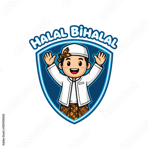 Halal Bi Halal character mascot with shield