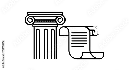 Classical architectural column and ancient scroll icon representing law, history, knowledge, education, and tradition.