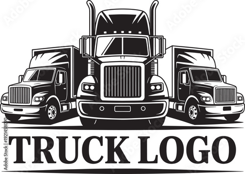 Truck logo design with three trucks in silhouette and text truck logo professional emblem industrial transport