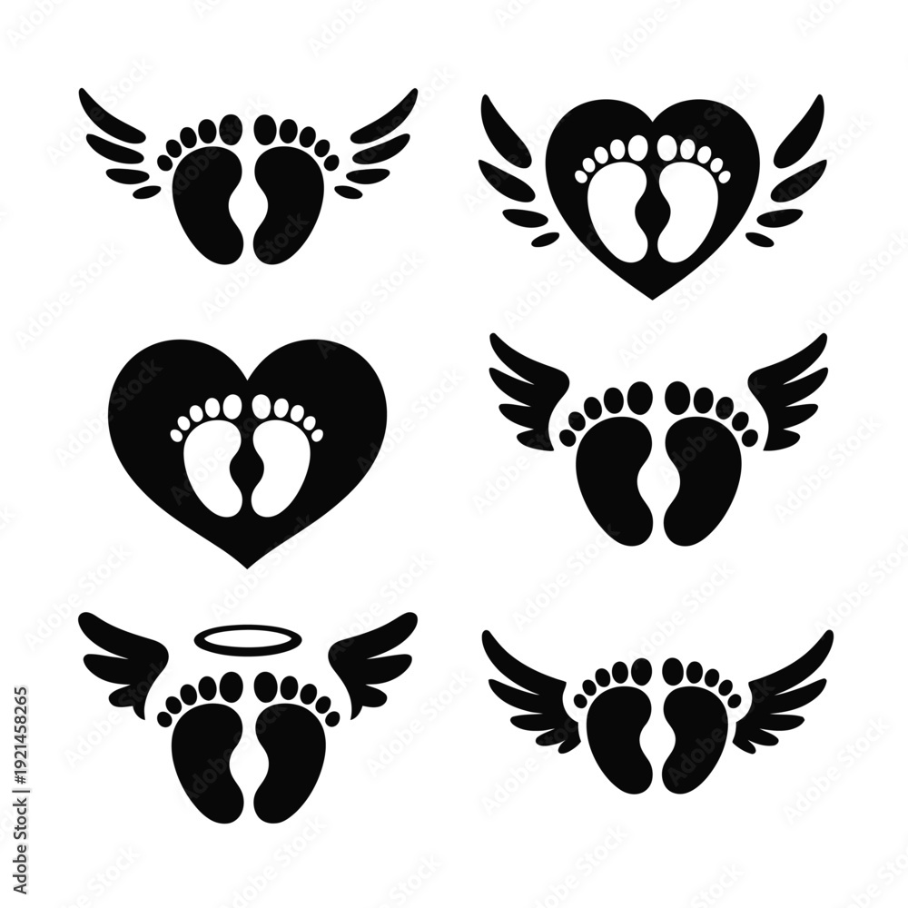 Obraz premium Baby Footprint Angel Wings Memorial Symbol