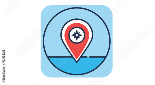 Modern Location Pin App Icon with Compass Symbol for GPS Navigation, Digital Maps, Travel, and Route Finding Interface