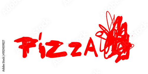 Pizza Typography Graffiti Tag Spray Paint. Bold Red Lettering with Gritty Texture and Artistic Splatter for Food Branding Design.