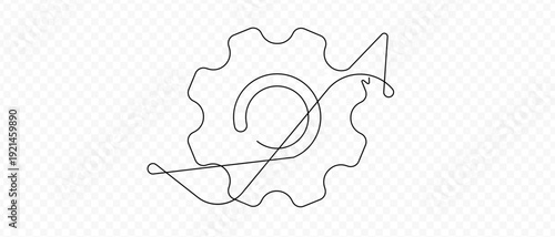 Continuous Line Gear Icon. Minimal Technical Gear Industrial. Thin Outline Gear with Extended Horizontal Line
