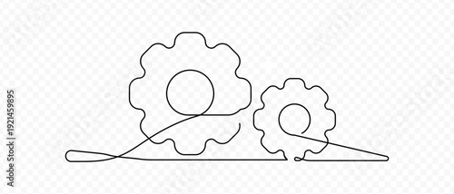 Continuous Line Gear Icon. Minimal Technical Gear Industrial. Thin Outline Gear with Extended Horizontal Line