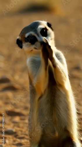 Wallpaper Mural Meerkat standing alertly on hind legs in sandy environment Torontodigital.ca