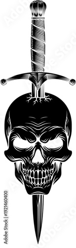 A skull dagger knife tattoo grim reaper military army style design illustration