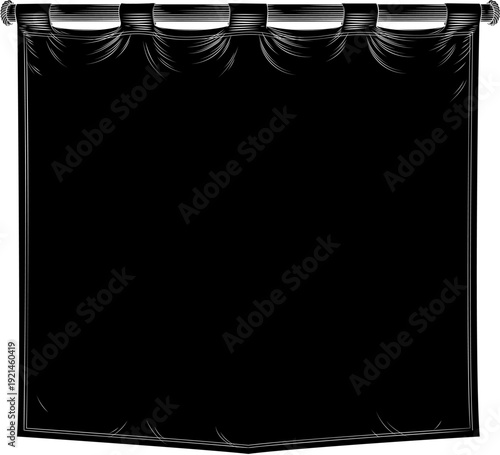 Hand drawn medieval vintage style illustration of a draped fabric royal knight banner flag hanging from a pole. Great for historical, theatrical, heraldic, or decorative design elements