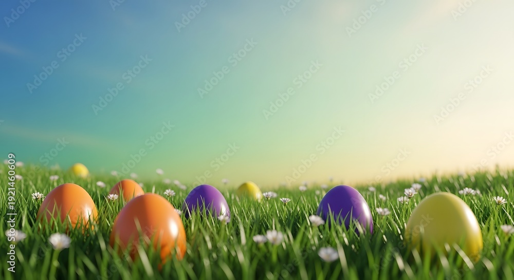 Fototapeta premium Easter sunday celebration with golden and white eggs and floral decorations